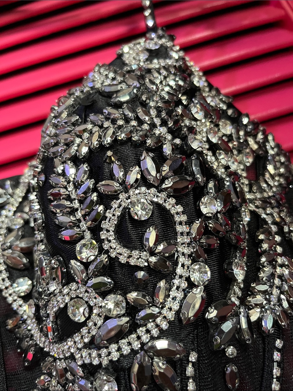 Black Beaded Evening Gown with Silver Embellishment - Picture 6 of 17